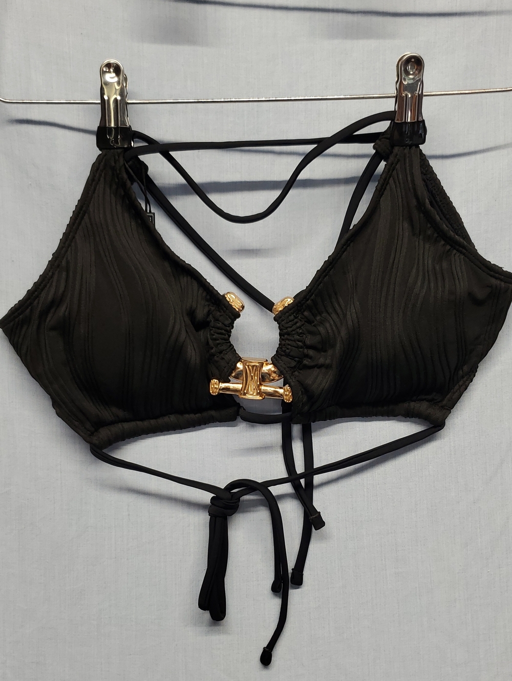 Zaful Black Bikini Top with Gold Hardware -126